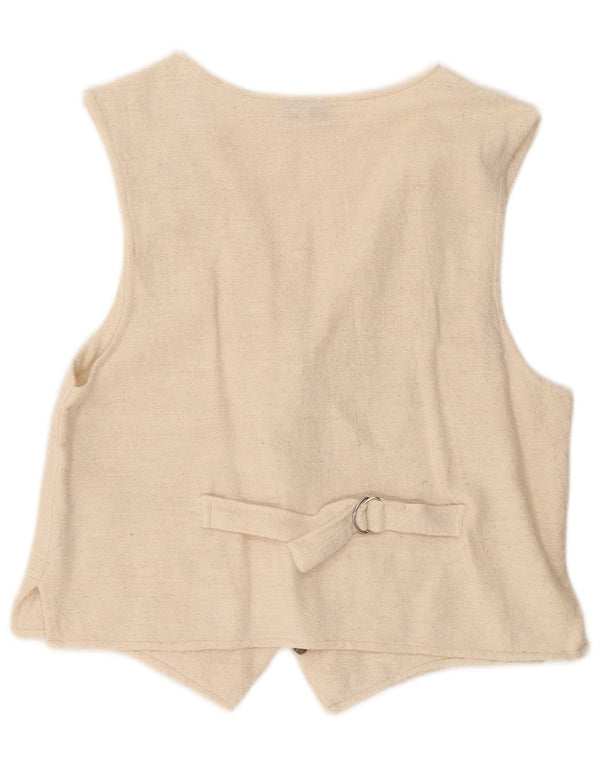 ВИНТАЖНЫЙ женский жилет UK 14, средний хлопковый белый цвет