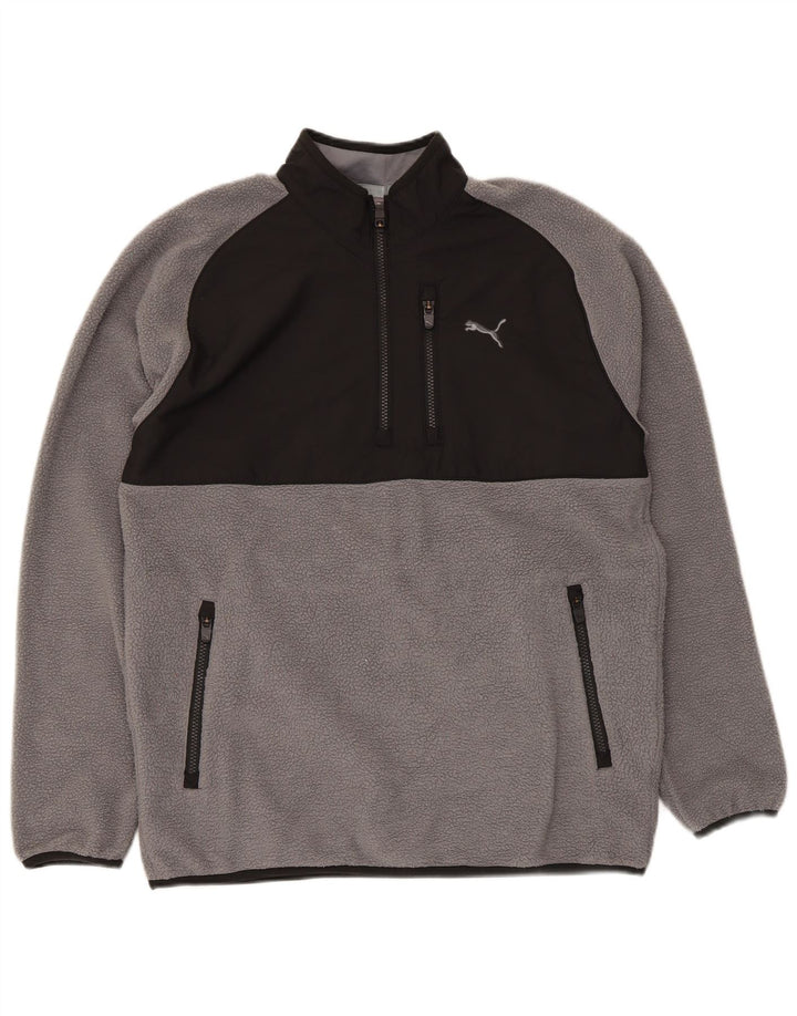 Мужской флисовый джемпер Puma с воротником на молнии, средний серый, полиэстер с цветными блоками