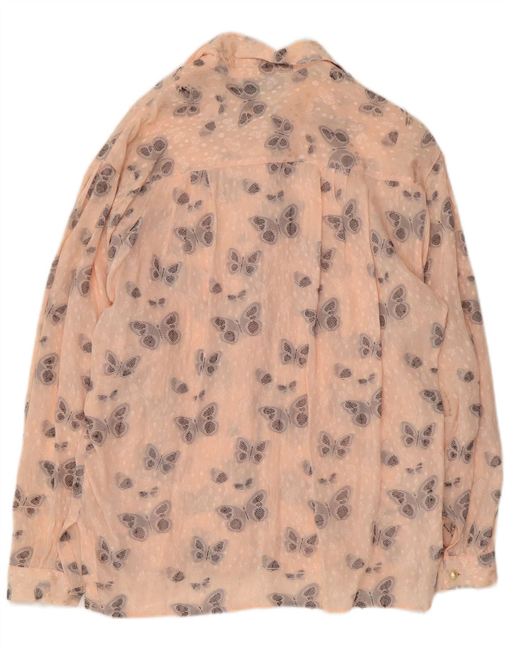VINTAGE Womens Graphic Shirt Blouse UK 16 Large Pink Silk Butterfly