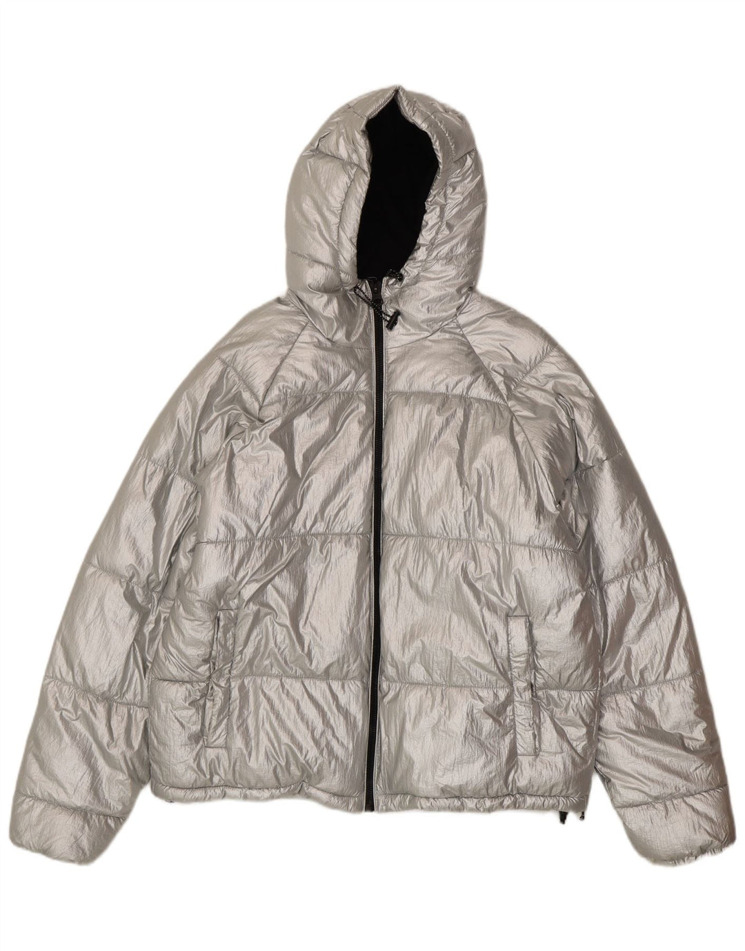 Женская стеганая куртка оверсайз с капюшоном и графическим рисунком Zara EU 38, маленький серебристый нейлон