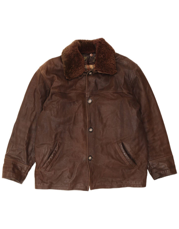 Мужская кожаная куртка VINTAGE UK 40, большая коричневая кожа