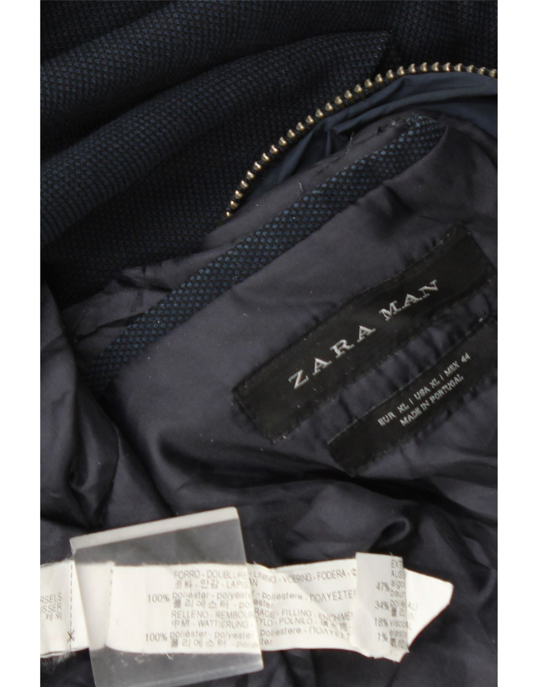 Мужская куртка-бомбер Zara UK 42 XL, темно-синяя клетка, полиэстер
