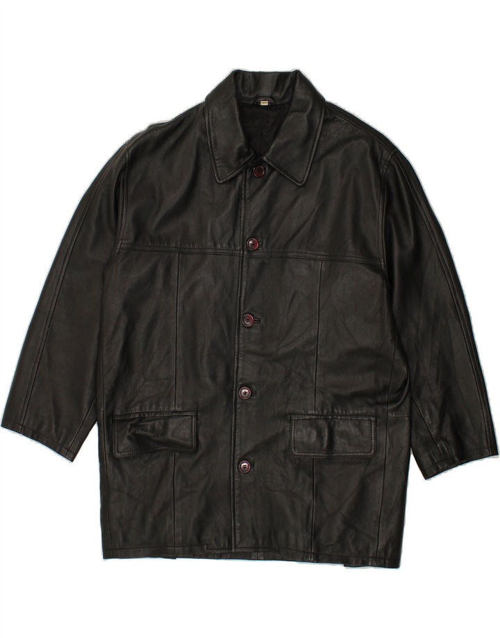 VINTAGE Мужское кожаное пальто свободного кроя IT 48 Medium Black Leather