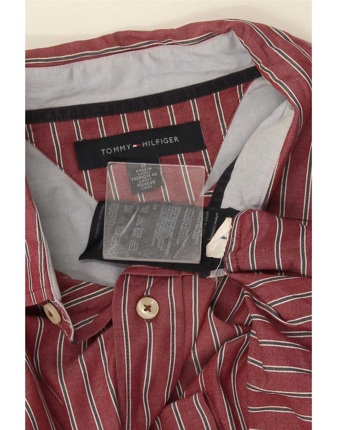 Tommy Hilfiger Мужская рубашка из хлопка в красную полоску среднего размера