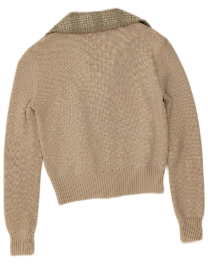 MAYSER Womens Crop Cardigan Sweater UK 8 Small Khaki Check