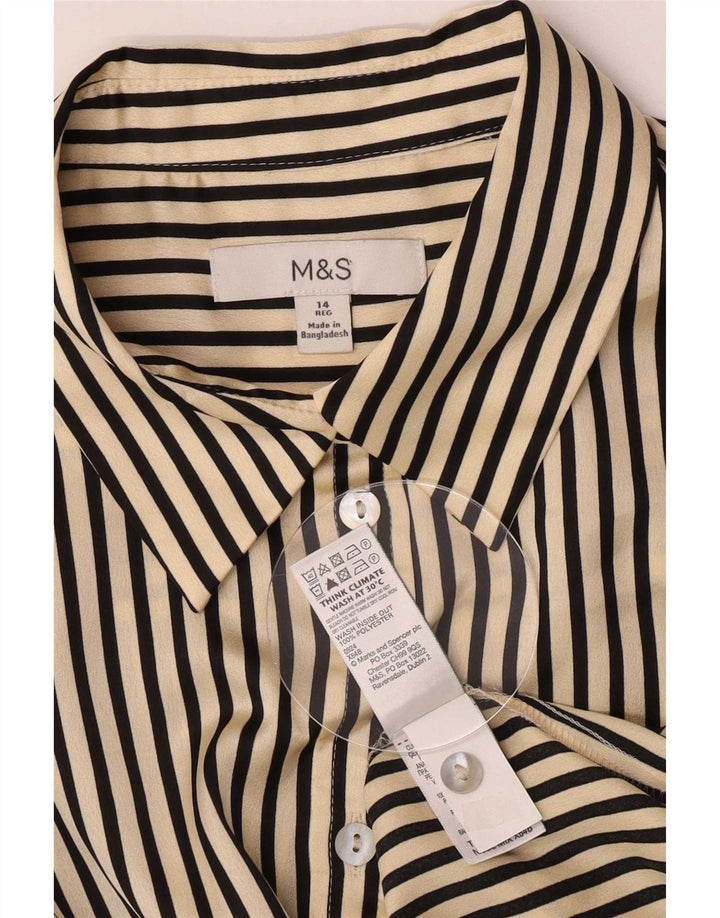 Женская рубашка Marks & Spencer UK 14, большая бежевая полиэстер в тонкую полоску