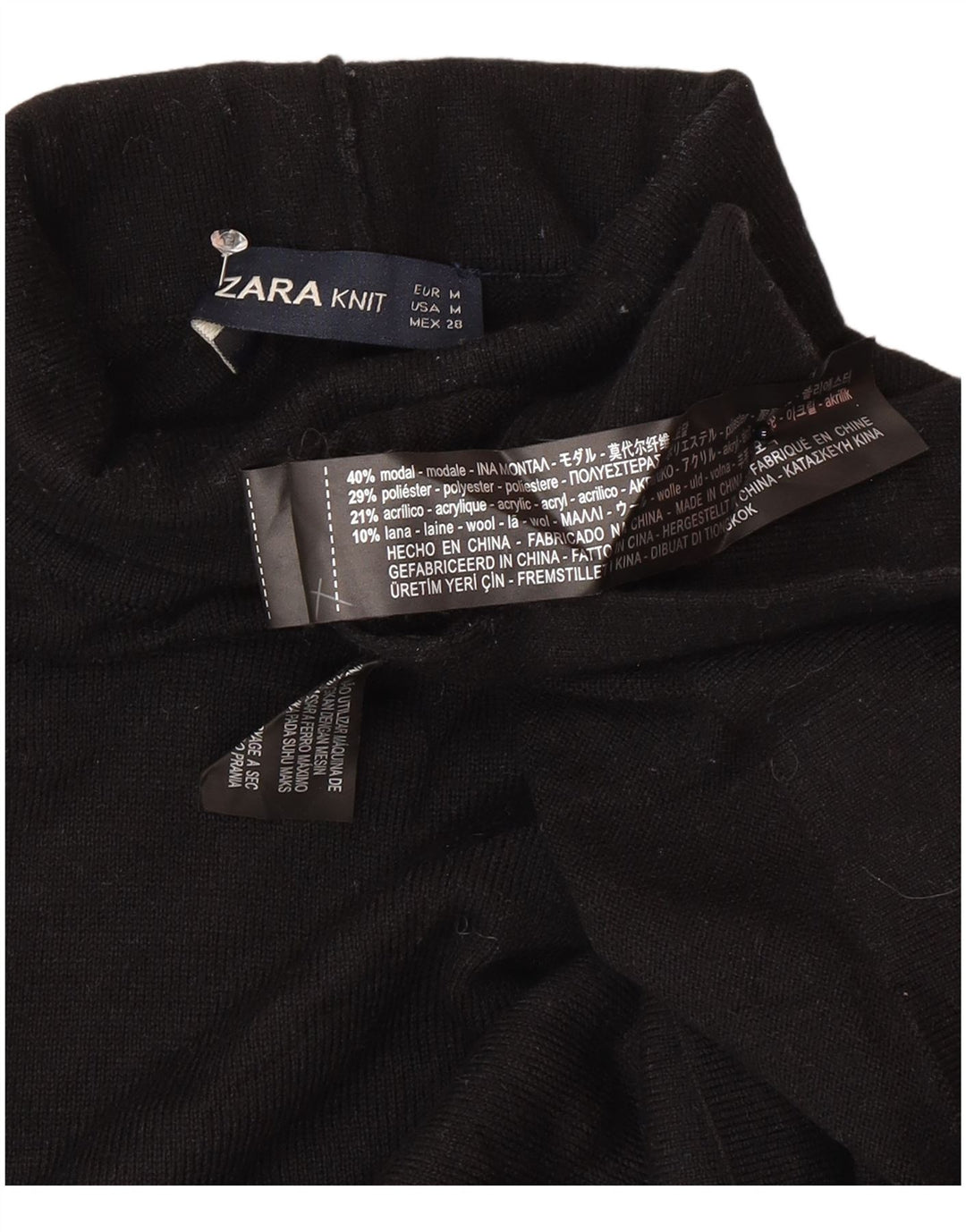 Женский джемпер с высоким воротником Zara UK 14, средний черный модал