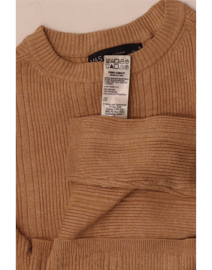 Женский топ с длинным рукавом Marks & Spencer UK 8, маленький, бежевый, вискоза