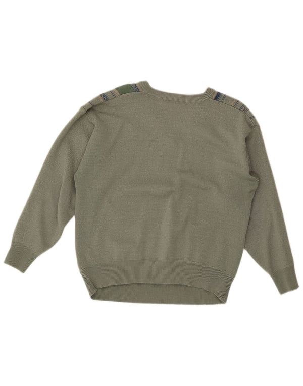 Женский джемпер с v-образным вырезом Gabicci, Великобритания 16, шерстяной в большую зеленую полоску