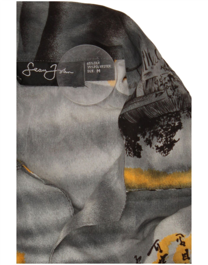 VINTAGE Мужская рубашка с коротким рукавом с графическим рисунком, средний серый шелк