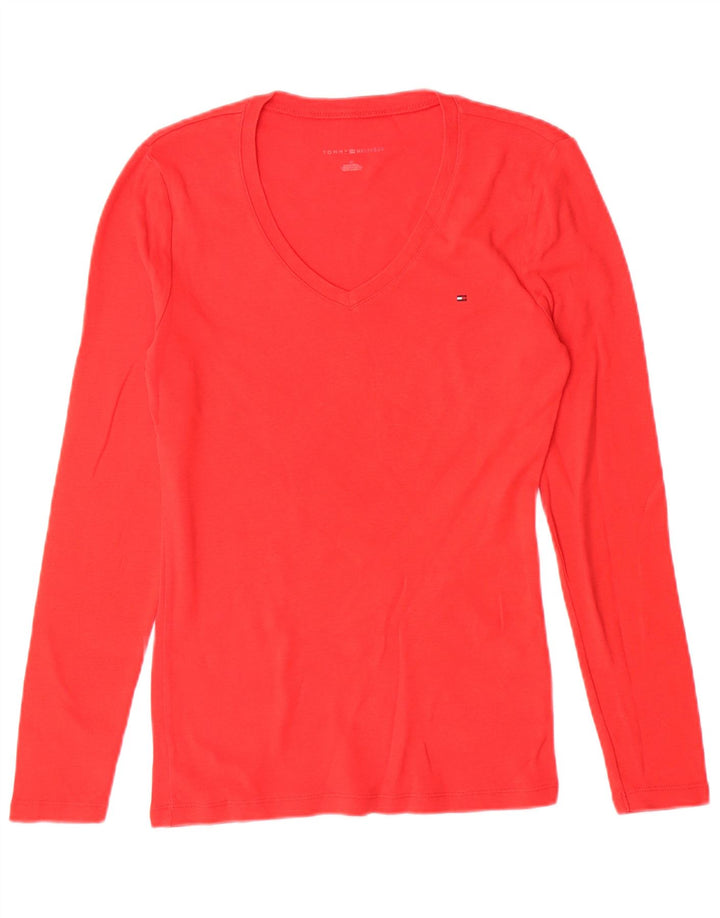 TOMMY HILFIGER Womens Top Long Sleeve UK 12 Medium Red Cotton