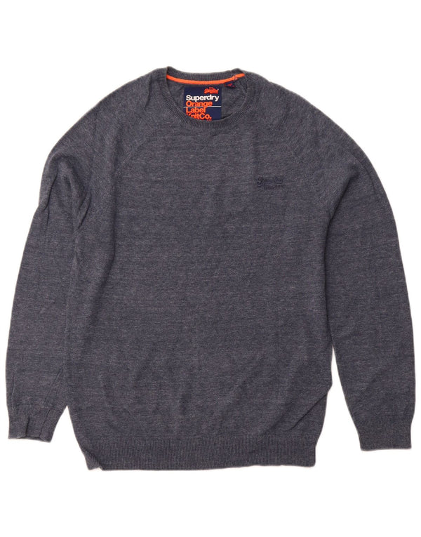 SUPERDRY Мужской джемпер с круглым вырезом, маленький хлопковый свитер темно-синего цвета с крапинками