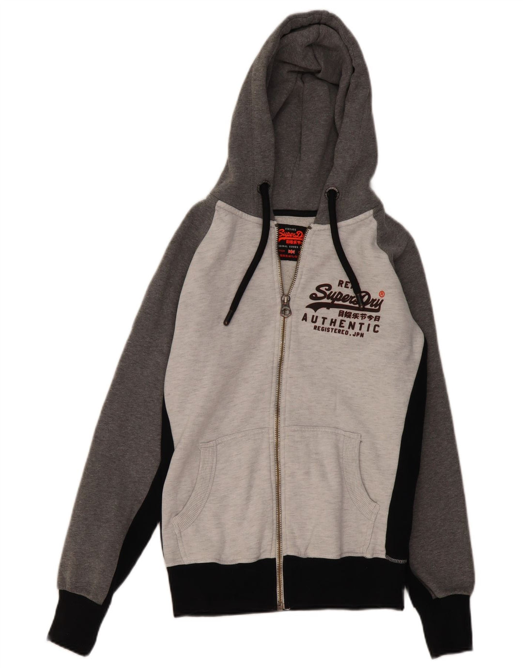 SUPERDRY Мужской свитер с капюшоном и молнией с графическим рисунком, маленький серый хлопок с цветными блоками