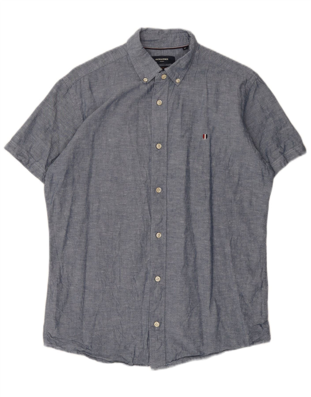 Мужская рубашка с коротким рукавом Jack & Jones из хлопка среднего синего цвета