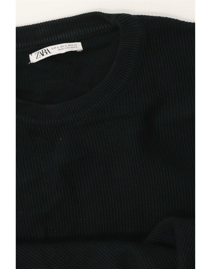 Мужской джемпер с круглым вырезом Zara, большой черный хлопковый свитер