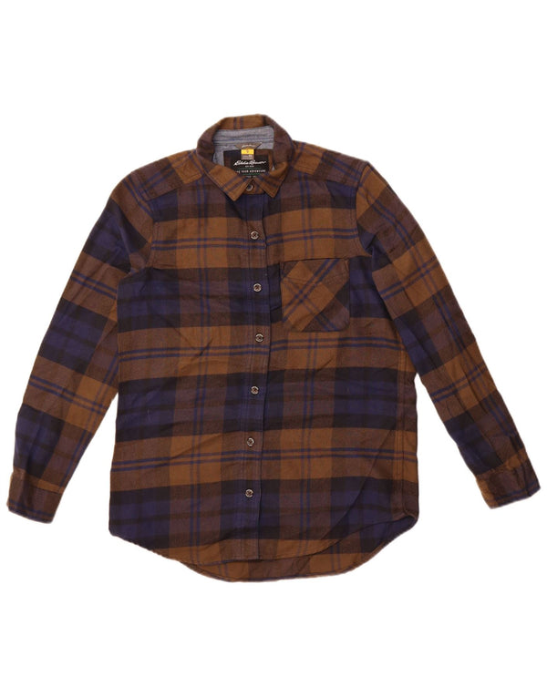 Женская фланелевая рубашка оверсайз Eddie Bauer UK 6 XS Коричневая клетка в клетку из полиэстера
