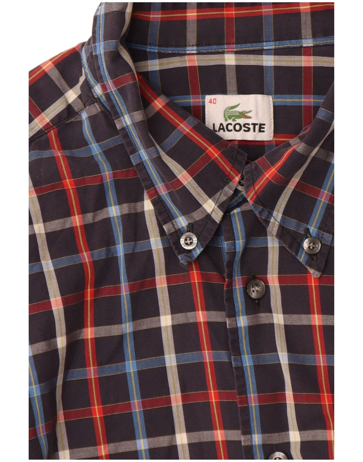 Lacoste Мужская рубашка с коротким рукавом, размер 40, средний темно-синий в клетку, хлопок