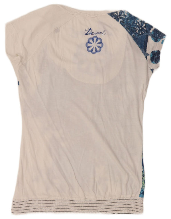 Женская футболка с рисунком Desigual Top UK 14, большая белая с цветочным принтом