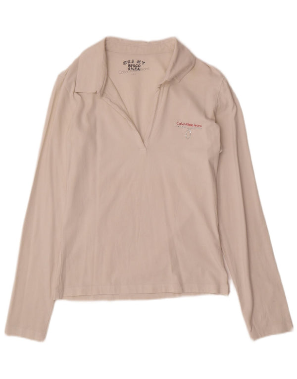 Женская рубашка поло с длинным рукавом Calvin Klein Jeans UK 14, большая бежевая