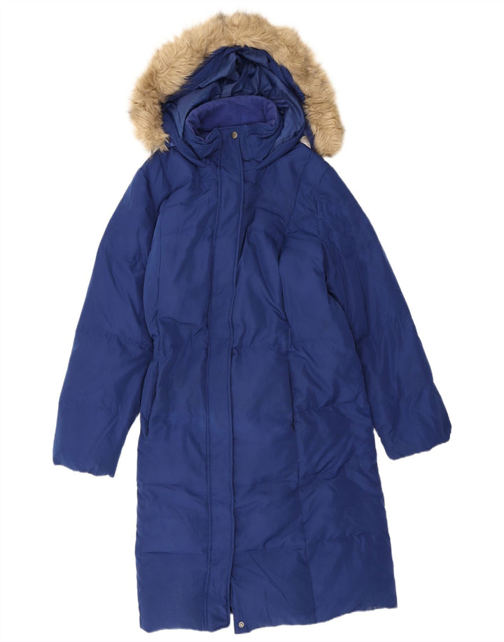 Женское стеганое пальто с капюшоном Marks & Spencer UK 18 XL, синее, полиэстер