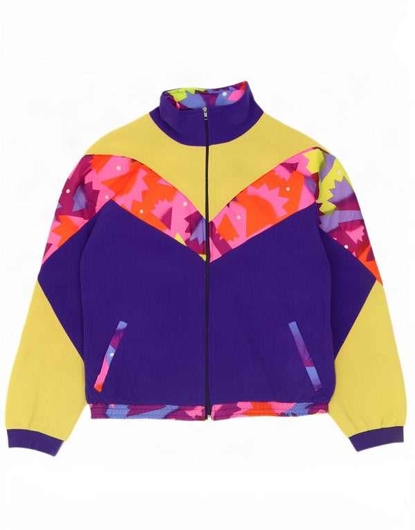 Винтажная мужская флисовая куртка UK 42 XL фиолетового цвета из полиэстера с цветными блоками