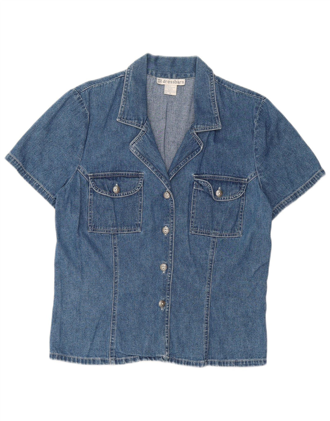 DRESS BARN Женская джинсовая рубашка с коротким рукавом, США 8, средний синий хлопок