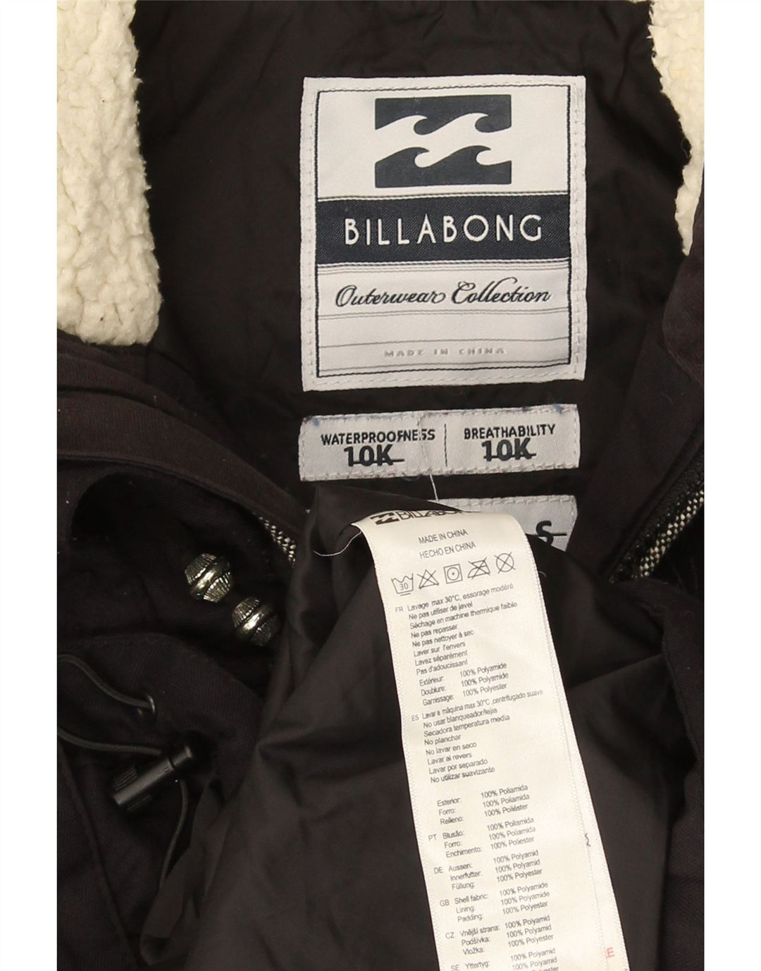 Женская ветровка Billabong с капюшоном UK 10, маленькая, черная, полиамид