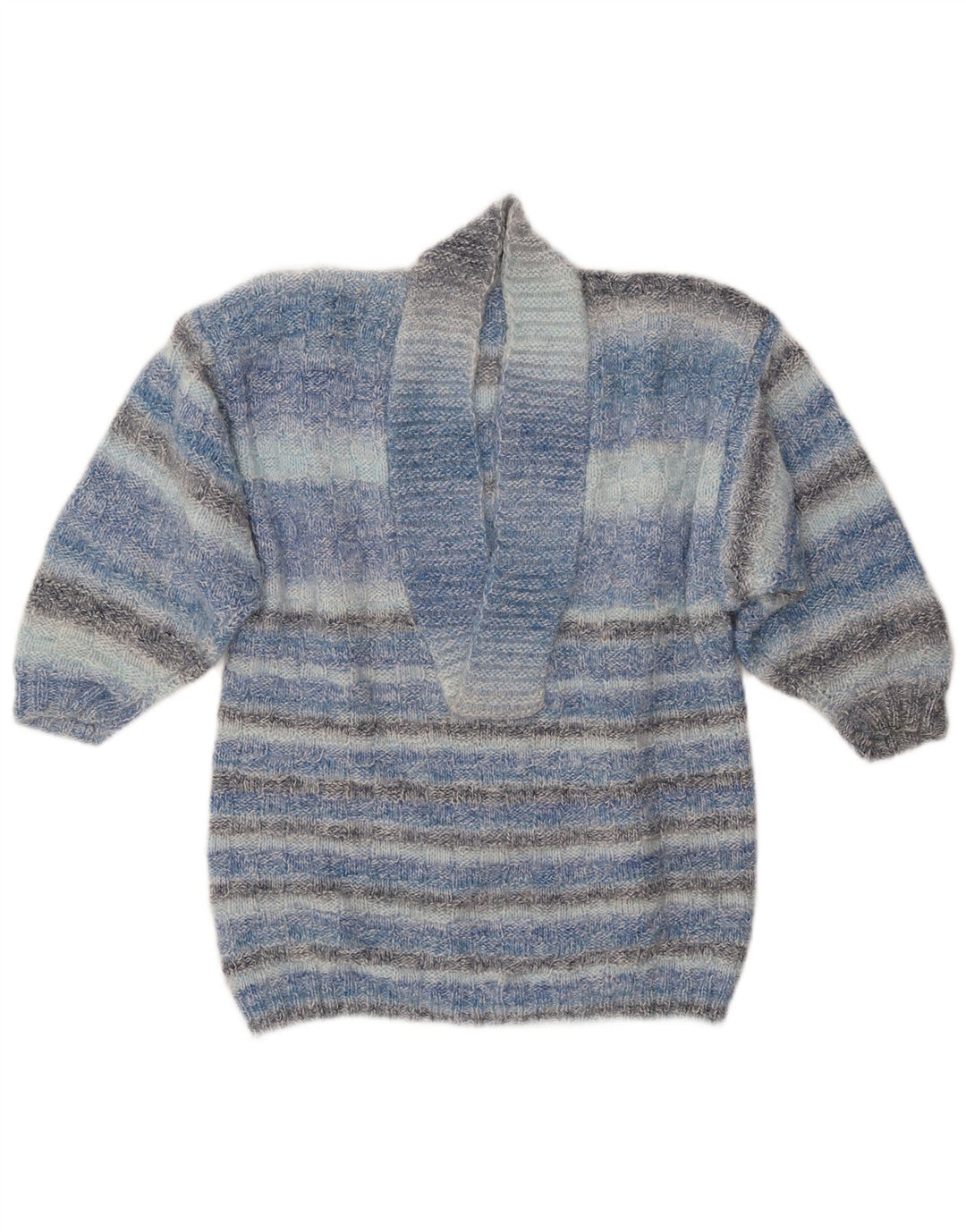 ВИНТАЖНЫЙ женский джемпер с отложным воротником, Великобритания 14, средний синий в полоску