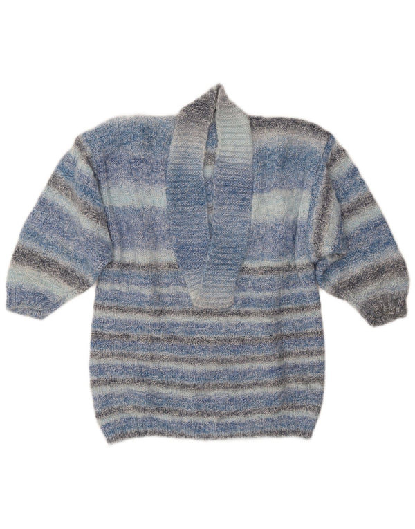 ВИНТАЖНЫЙ женский джемпер с отложным воротником, Великобритания 14, средний синий в полоску