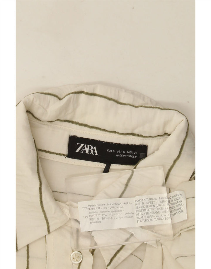 Женская рубашка оверсайз ZARA UK 10, маленькая модальная белая полоска