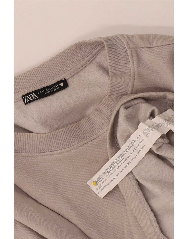 Женский укороченный свитшот Zara UK 14, хлопковый средний серый цвет