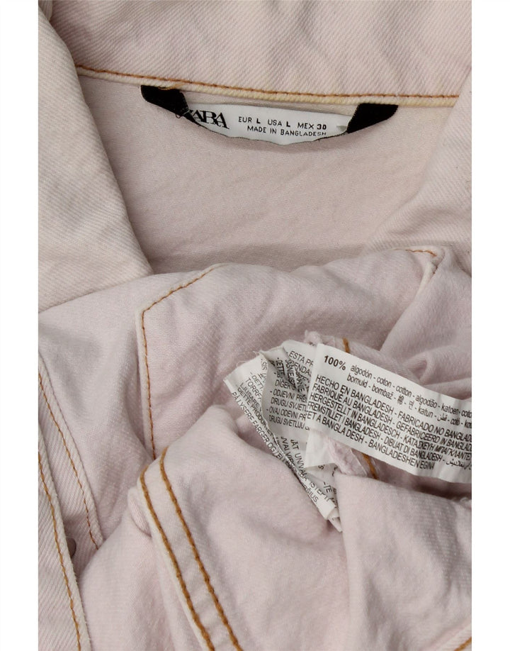 Женская укороченная джинсовая куртка Zara UK 16, большой розовый хлопок