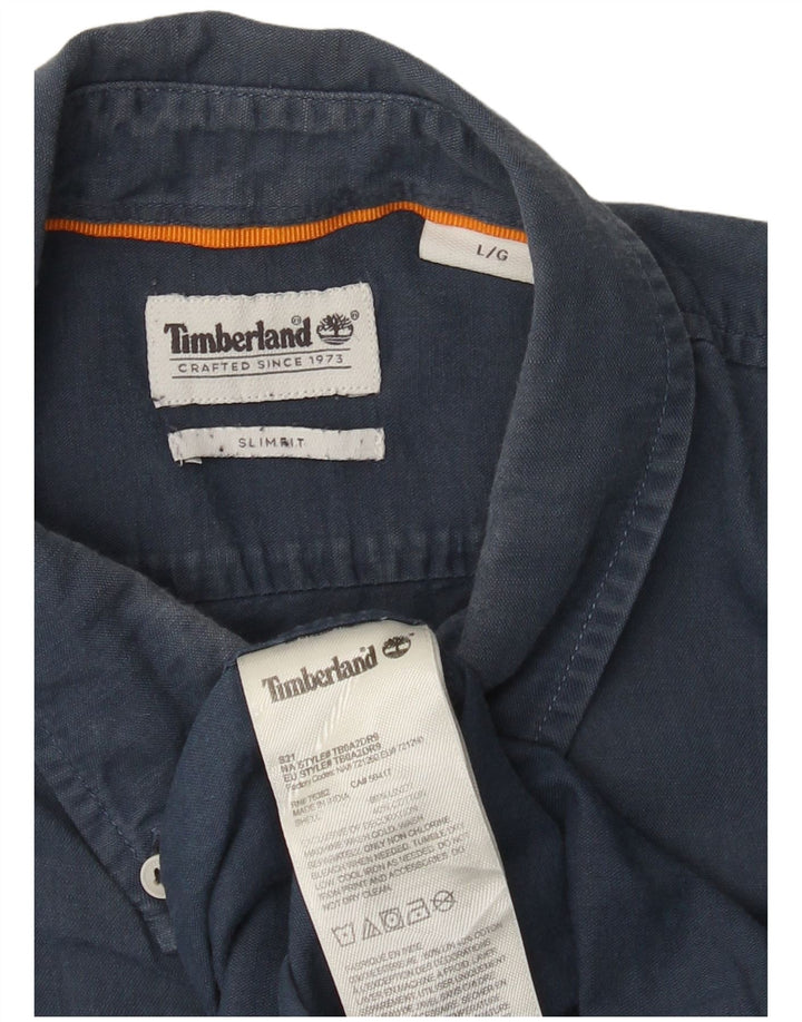 Мужская рубашка узкого кроя Timberland, большая темно-синяя льняная рубашка