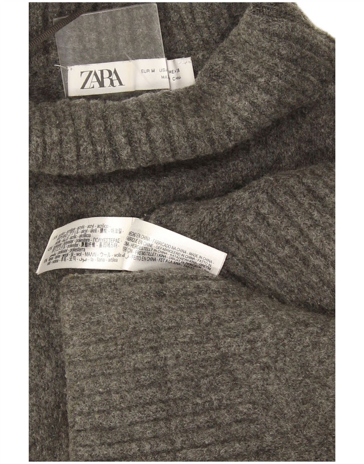 Женский свободный джемпер с высоким воротником Zara UK 14, средний серый в крапинку