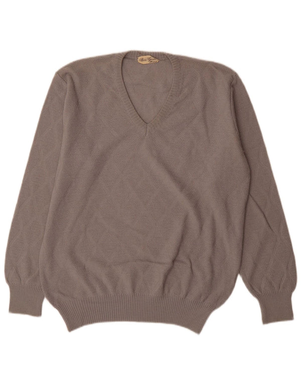 Винтажный мужской джемпер с v-образным вырезом IT 54 XL, серый цвет Argyle/Diamond Wool