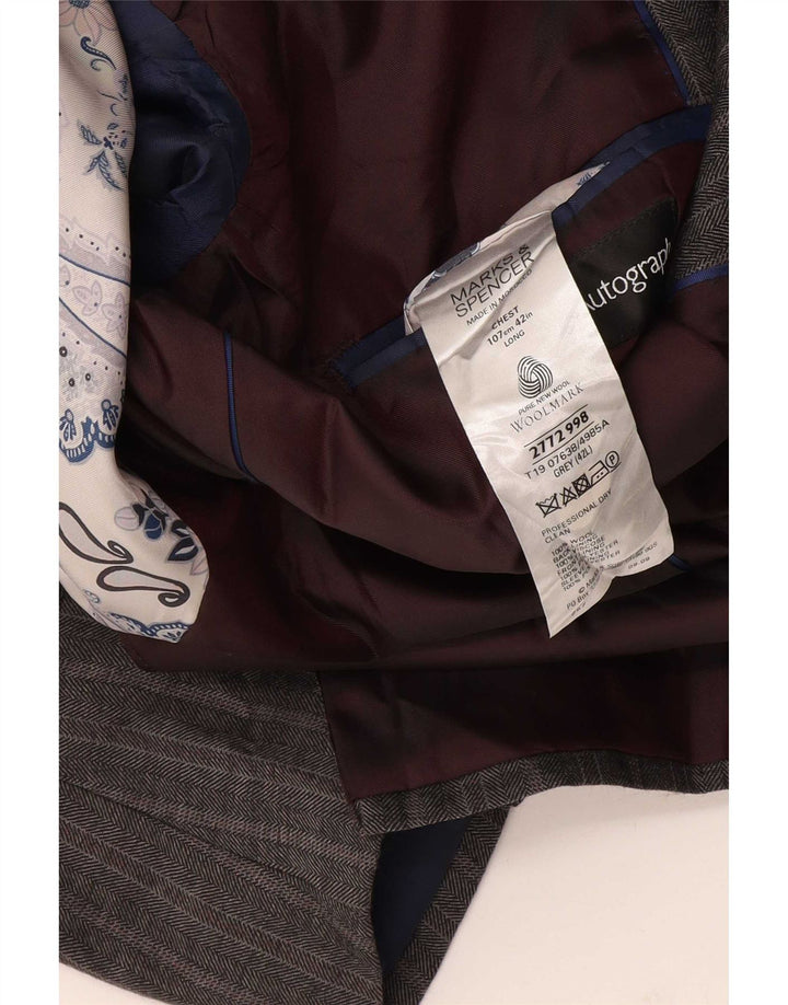 Мужской пиджак Marks & Spencer Autograph UK 42, большой серый с узором «в елочку»