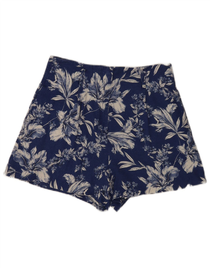 Женские шорты с высокой посадкой Zara Medium W28 Синие с цветочным принтом