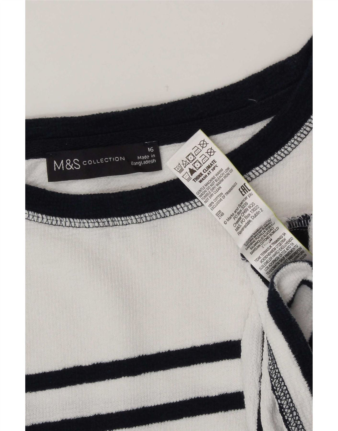 Женский топ с длинным рукавом Marks & Spencer, Великобритания, 16 шт., хлопок в большую белую полоску