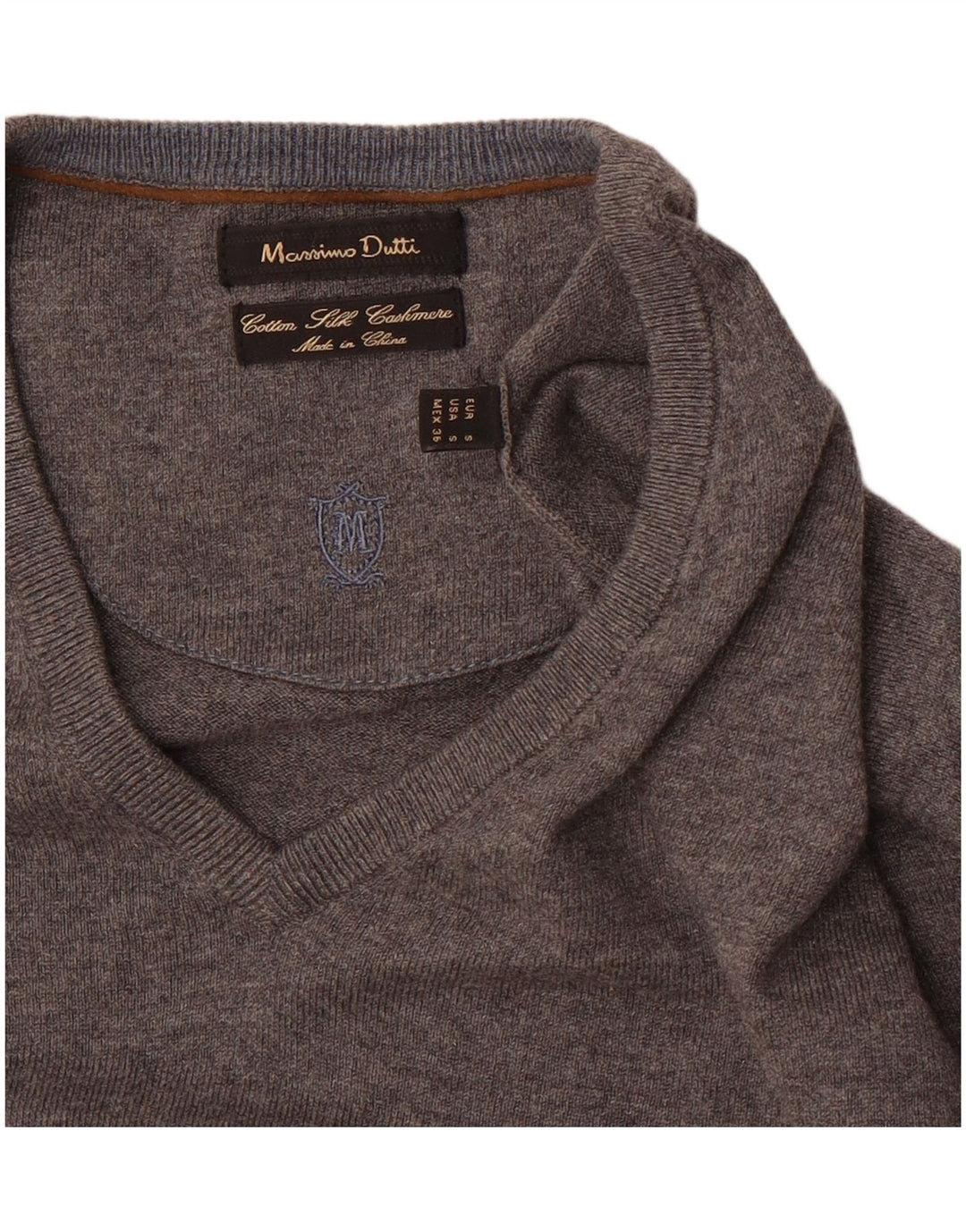 Мужской джемпер с v-образным вырезом Massimo Dutti, маленький серый хлопковый свитер