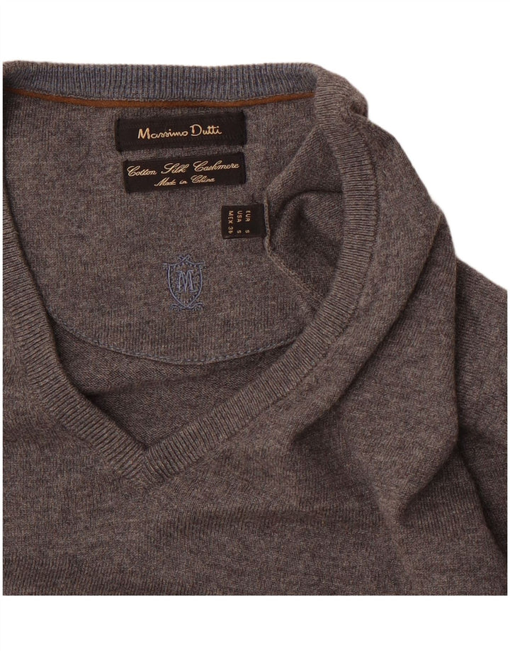 Мужской джемпер с v-образным вырезом Massimo Dutti, маленький серый хлопковый свитер