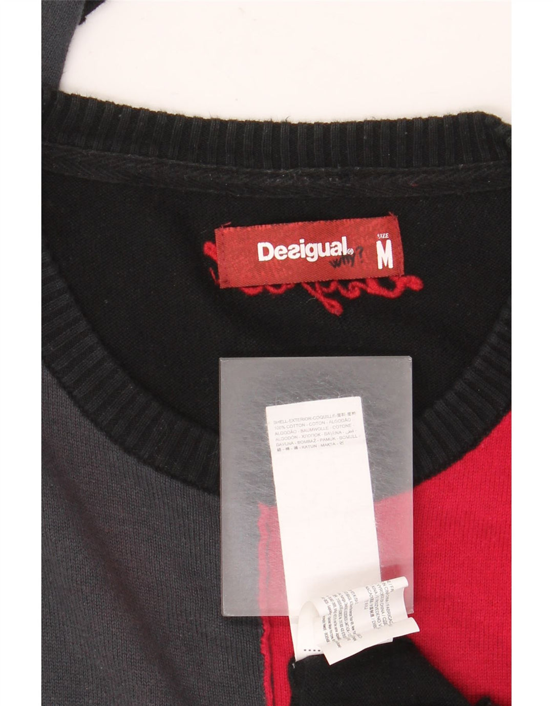 Мужской свитер Desigual с круглым вырезом, средний черный, хлопок с цветными блоками
