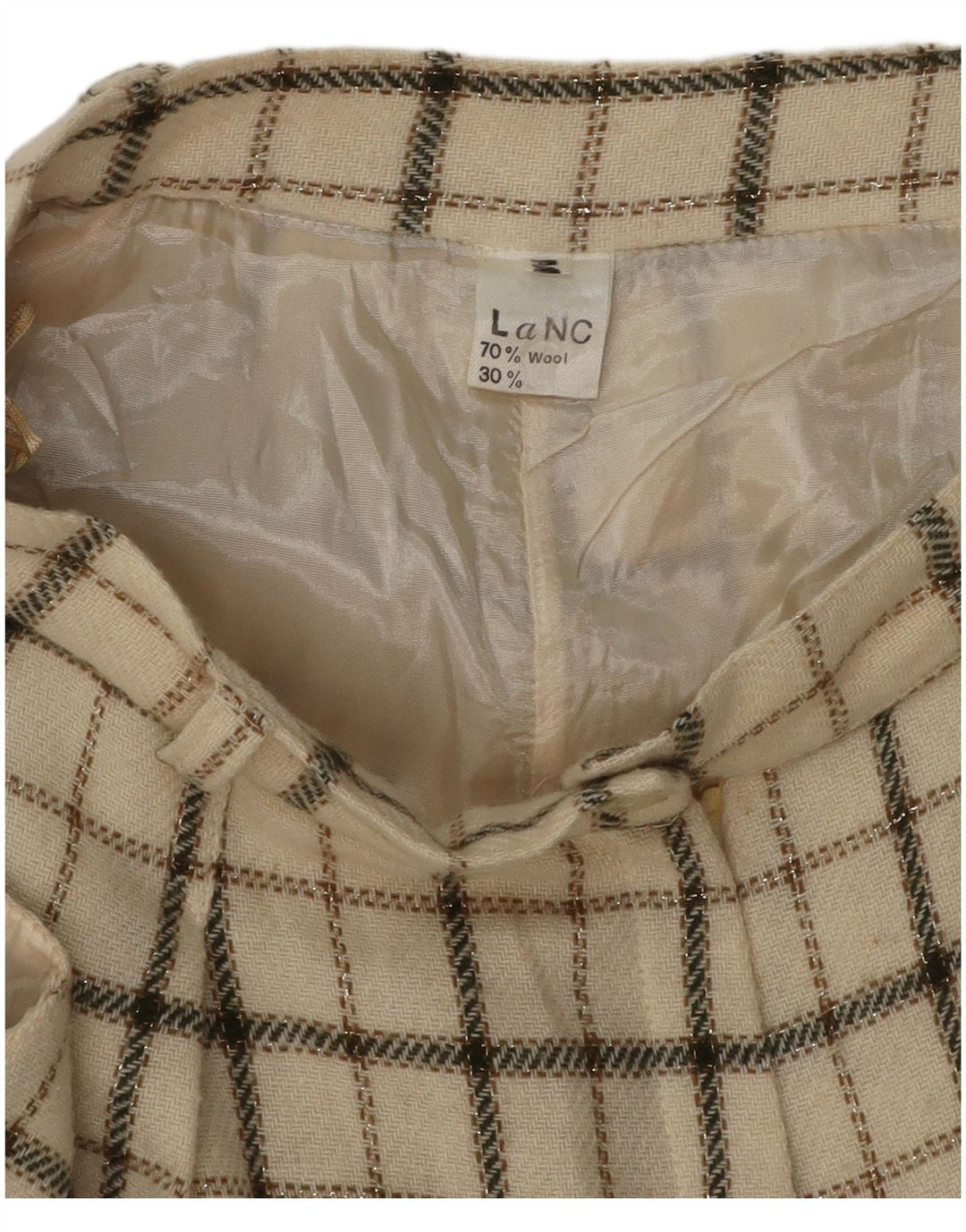 ВИНТАЖНЫЕ женские повседневные шорты с высокой талией, средний W26, шерстяные в бежевую клетку