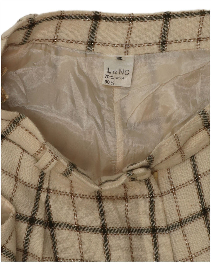 ВИНТАЖНЫЕ женские повседневные шорты с высокой талией, средний W26, шерстяные в бежевую клетку