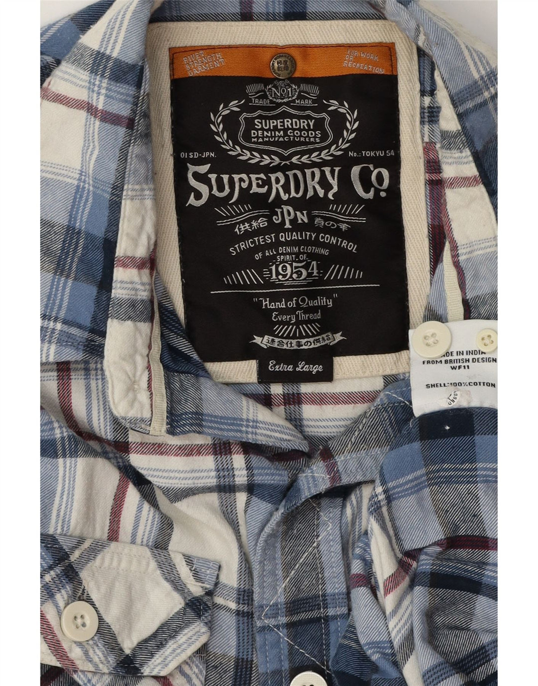 SUPERDRY Мужская фланелевая рубашка XL синего цвета в клетку, хлопок