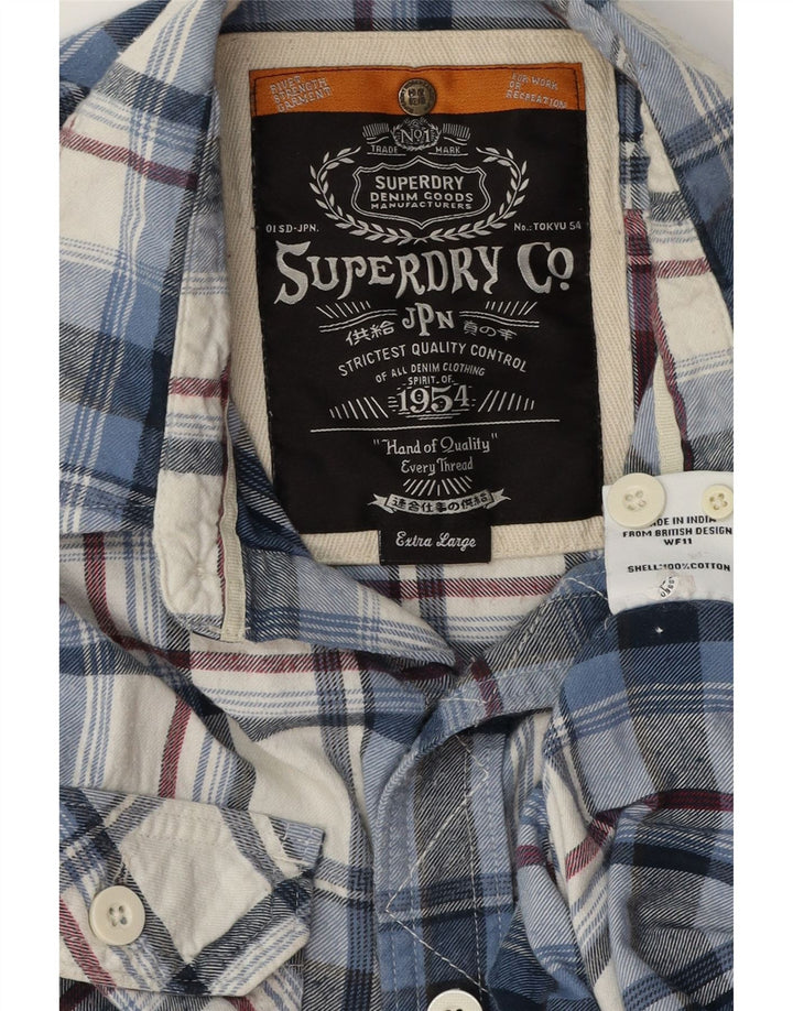 SUPERDRY Мужская фланелевая рубашка XL синего цвета в клетку, хлопок