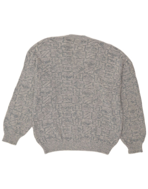 Винтажный мужской джемпер с v-образным вырезом IT 54 XL, синий хлопок с геометрическим рисунком