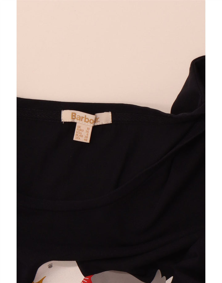 BARBOUR Женский топ с длинным рукавом с рисунком, Великобритания, 10 маленьких размеров, темно-синий, рождественский