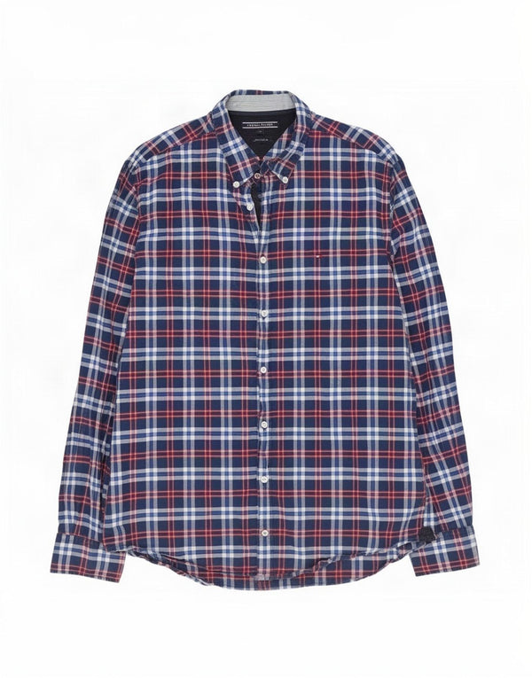 Tommy Hilfiger Мужская рубашка New York Fit XL Темно-синяя клетчатая хлопковая рубашка