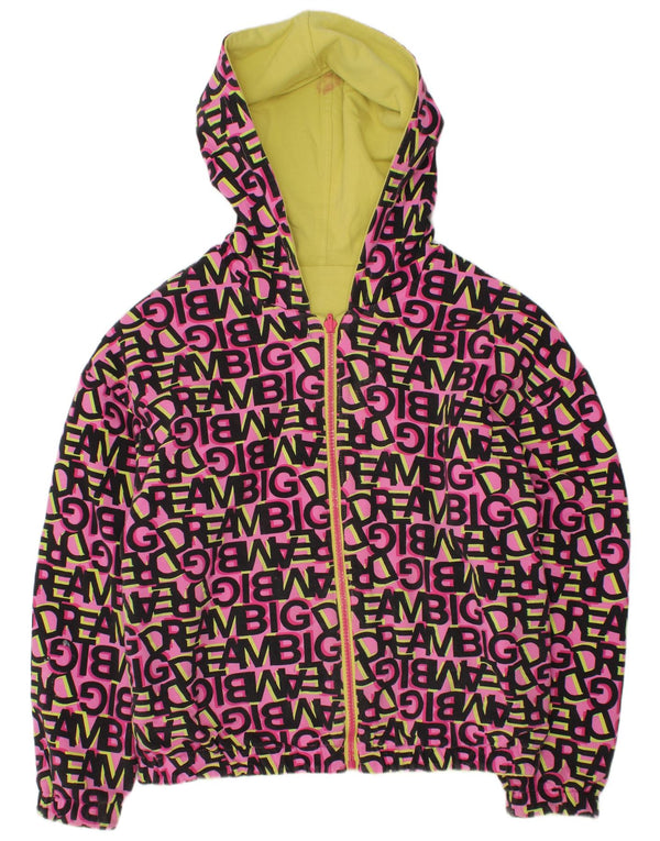 ВИНТАЖНАЯ Двусторонняя куртка с капюшоном и графическим рисунком для девочек 11–12 лет, розовый хлопок