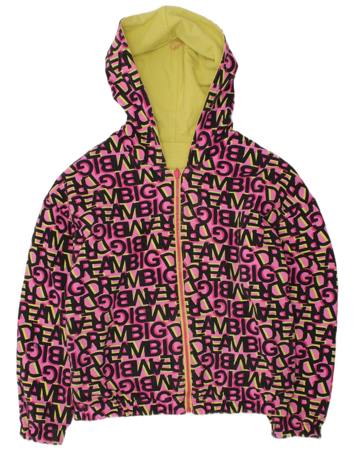 ВИНТАЖНАЯ Двусторонняя куртка с капюшоном и графическим рисунком для девочек 11–12 лет, розовый хлопок